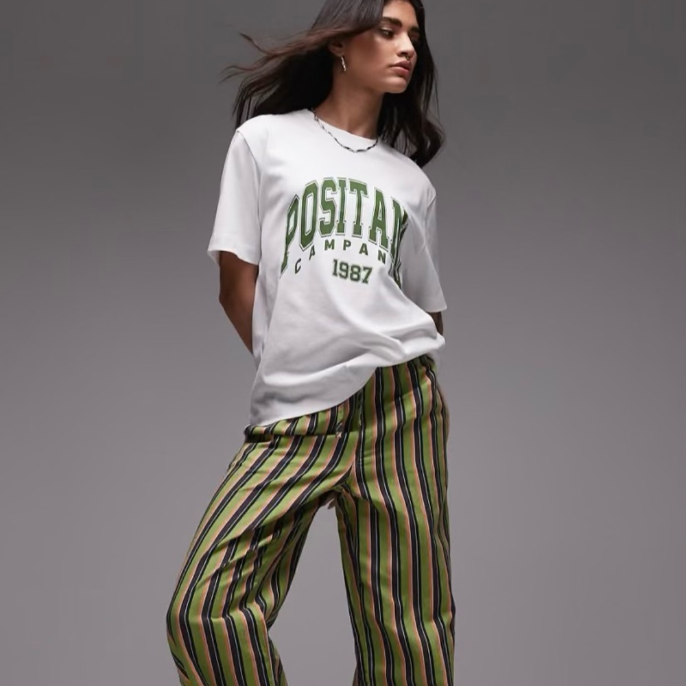 Topshop Positano Campania Premium Graphic Tee XS White Green